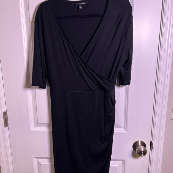 41 Hawthorn Black Modal Faux Wrap Midi Dress XL Minimalist Capsule - Picture 3 of 3